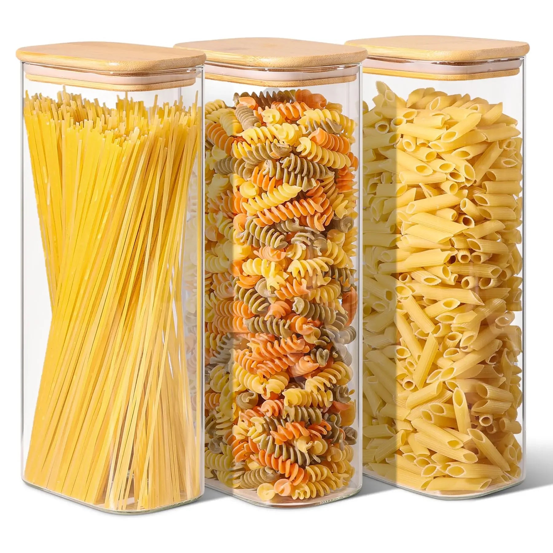 Rectangle Clear Storage Jars with Bamboo Lids Multi-Food Pantry Organizer Containers - Lovies Kitchenwares
