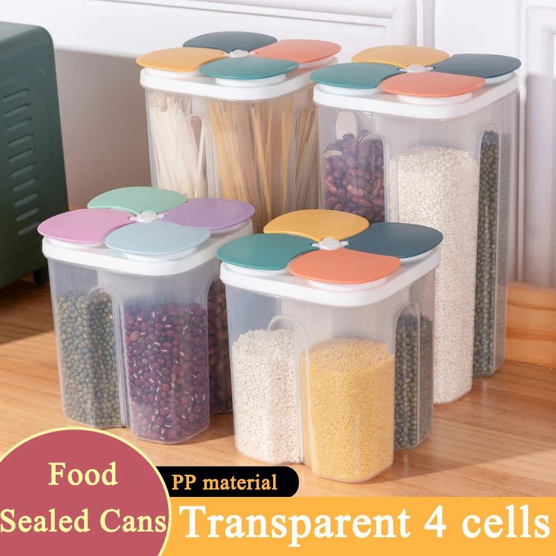 Kitchen Food Storage Box Plastic 4 grids Sealed Food Container Moisture-proof - Lovies Kitchenwares
