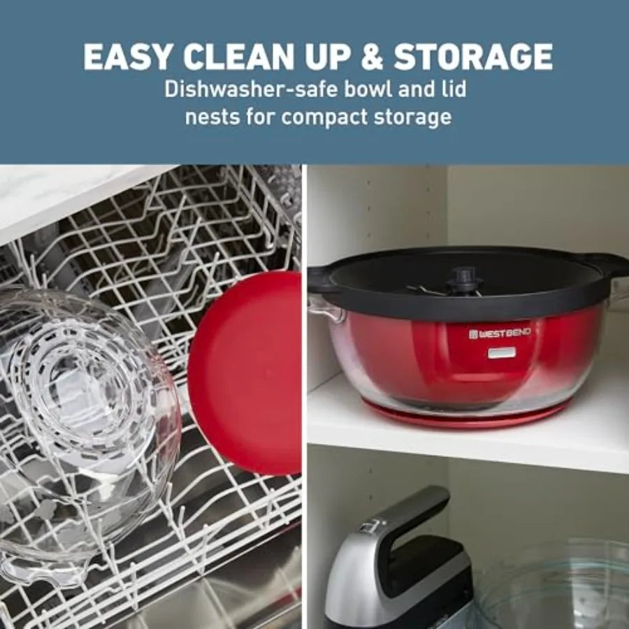 Hot Oil Popcorn Popper Maker Machine with Large Serving Bowl with Lid and Stirring Rod 6-Qt. Red