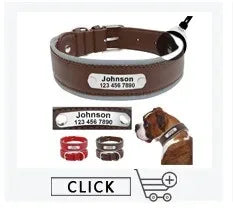 Personalized Name ID Tags Leather Dog Collars Custom Text Name