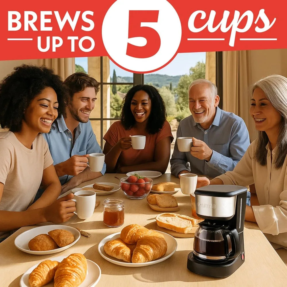 5 Cup, One-Touch Brew Coffee Maker with Pause & Serve Automatic Keep Warm, Stainless Steel Accents, Black