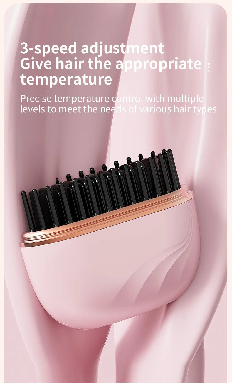 New Mini Portable Rechargeable Hair Straightener Brush With Anti-Scald Shell Cordless USB Charging