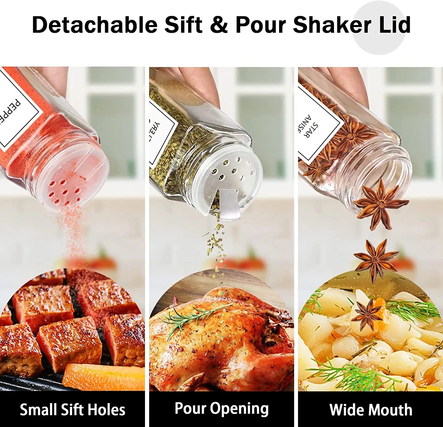 5Pcs Glass Organizer Kitchen Favorite Spice Jar Set With Bamboo Lid