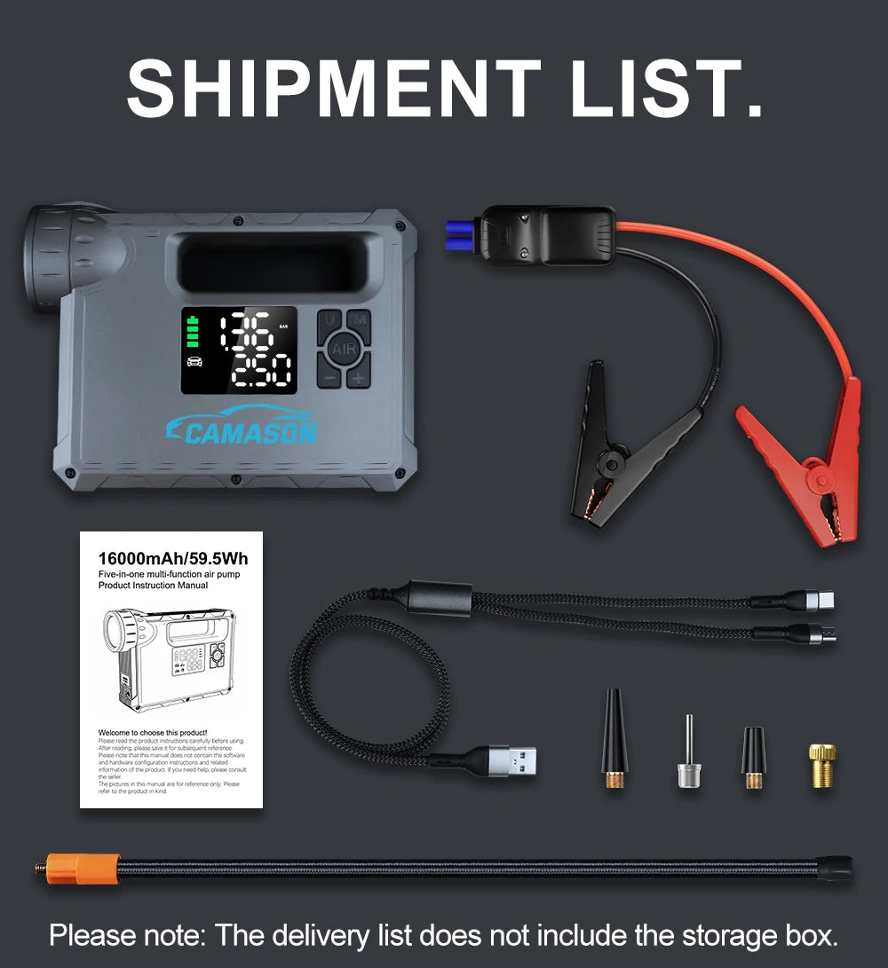 5 in 1 Car Jump Starter with air Compressor and Portable Flashlight Starting Device Power Bank Battery Automotive Booster start