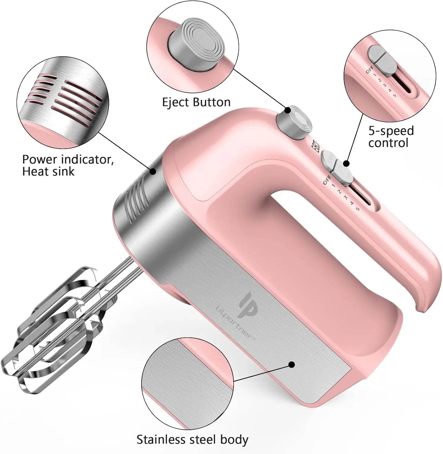 450W Electric Hand Mixer with Scale Cup, Turbo Boost & 5 Speeds