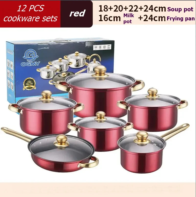 12PCS Stainless Steel Non-Stick Colored Cookware Set