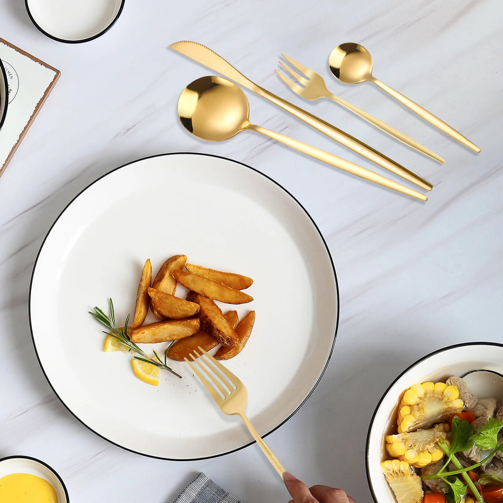 90Pcs Gold Stainless Steel Silverware Set - Heavy Duty Cutlery