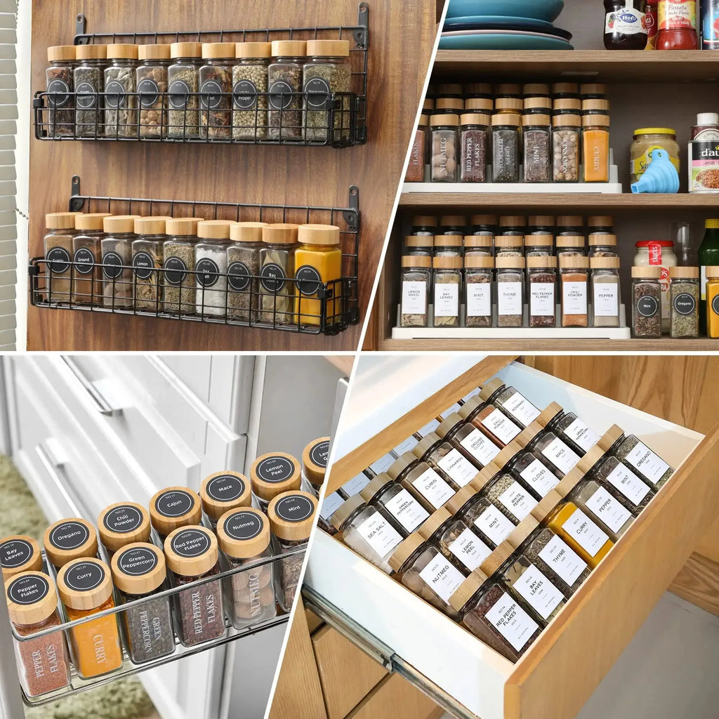5Pcs Glass Organizer Kitchen Favorite Spice Jar Set With Bamboo Lid