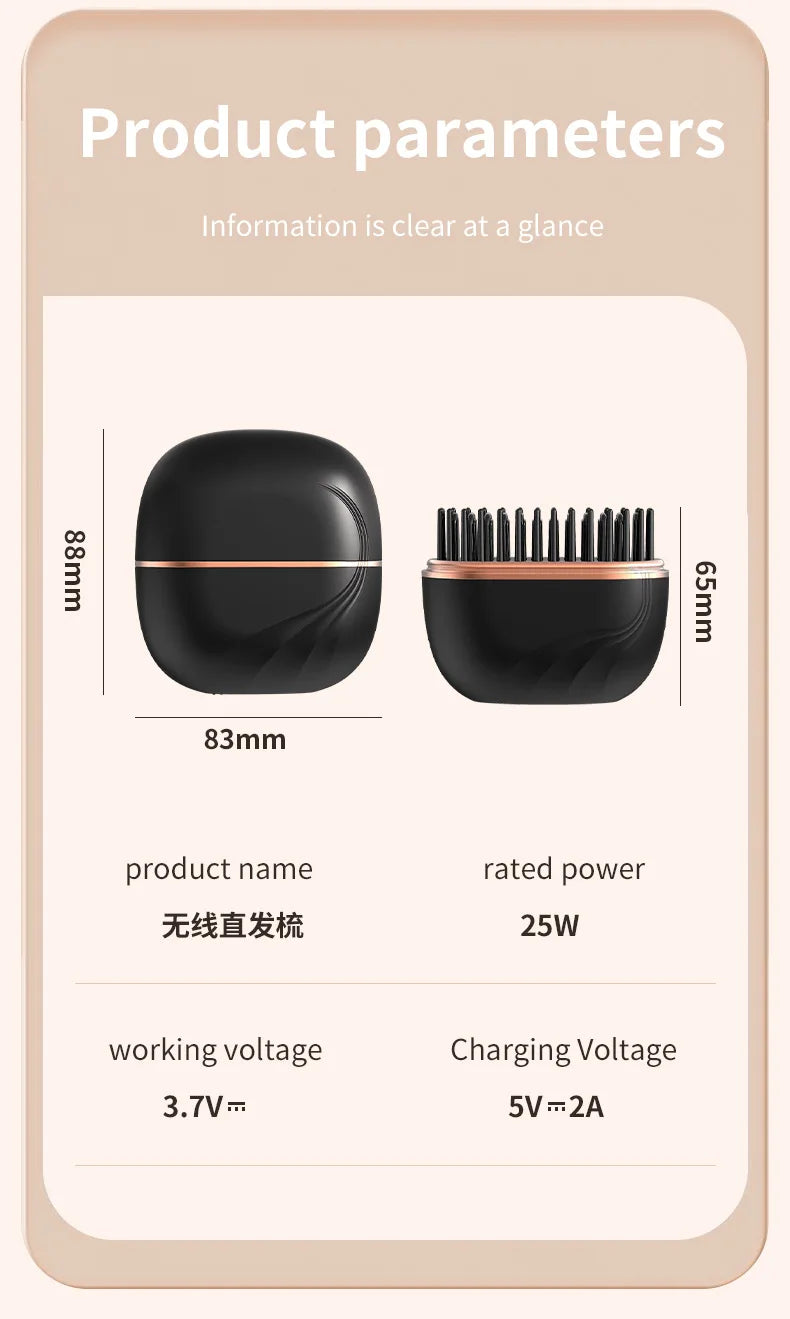 New Mini Portable Rechargeable Hair Straightener Brush With Anti-Scald Shell Cordless USB Charging