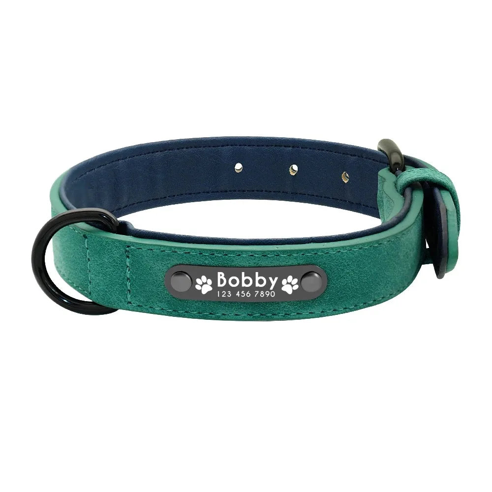 Personalized Name ID Tags Leather Dog Collars Custom Text Name