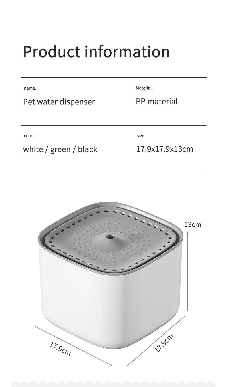 3L Auto Recirculate Cat Water Drinking Fountain With Large Capacity Filtering USB Electric Mute