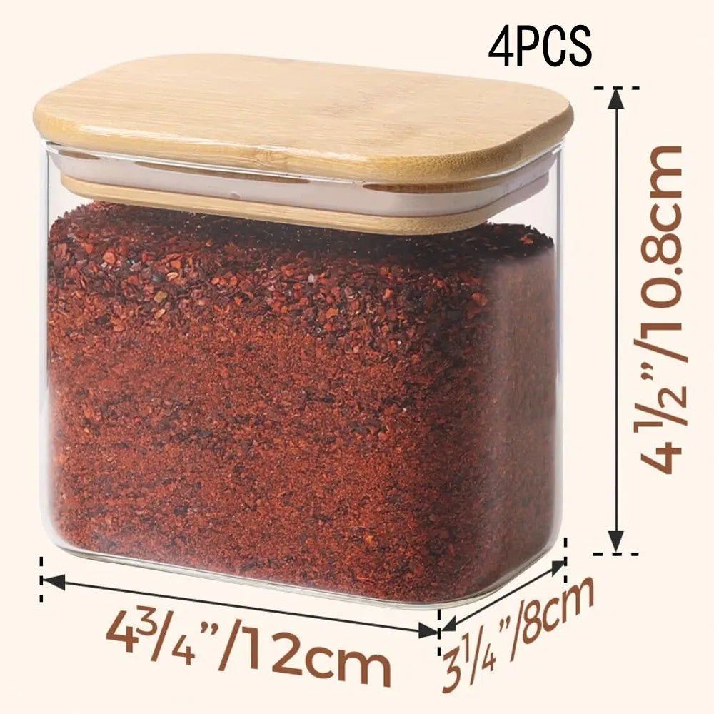 Rectangle Clear Storage Jars with Bamboo Lids Multi-Food Pantry Organizer Containers - Lovies Kitchenwares