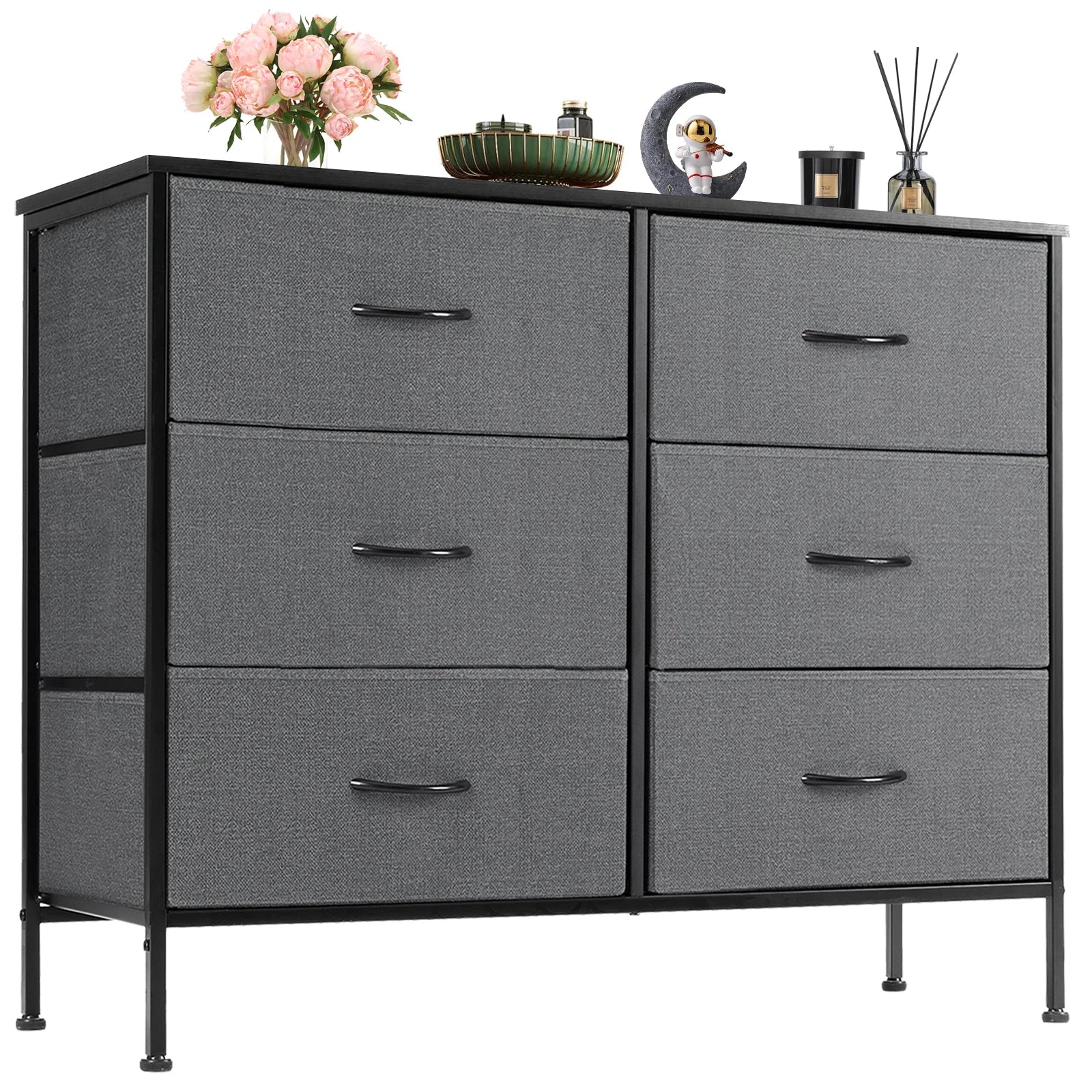 Nightstand 6 Fabric Drawers Dresser Storage Cabinet Furniture