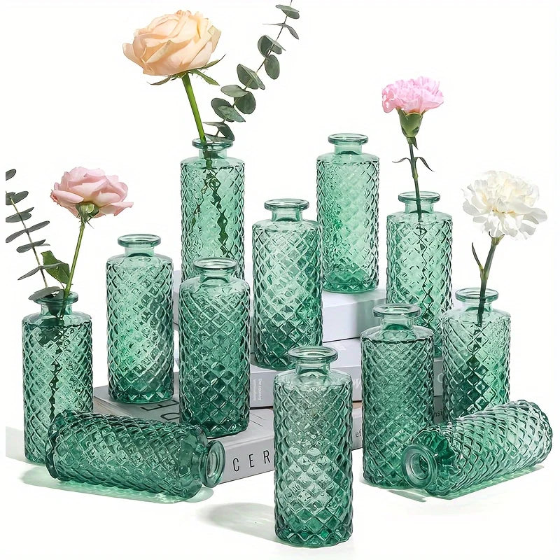 Small Diamond Bud Mini Flower Centerpiece Decorative Glass Vase Set Of 12
