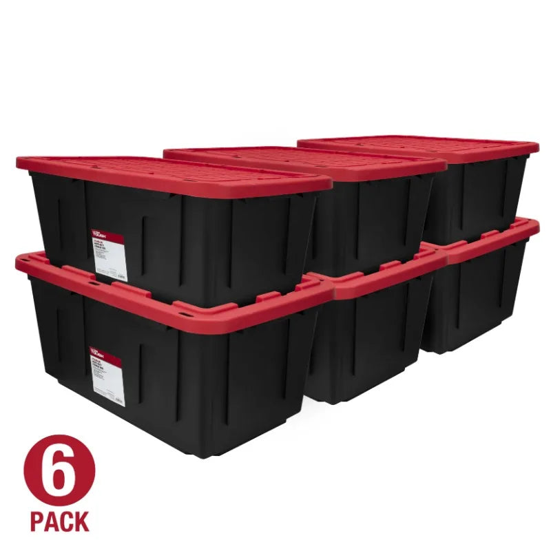 6 Pack Hyper Tough 27 Gallon Plastic Storage Container with Snap-On Lid