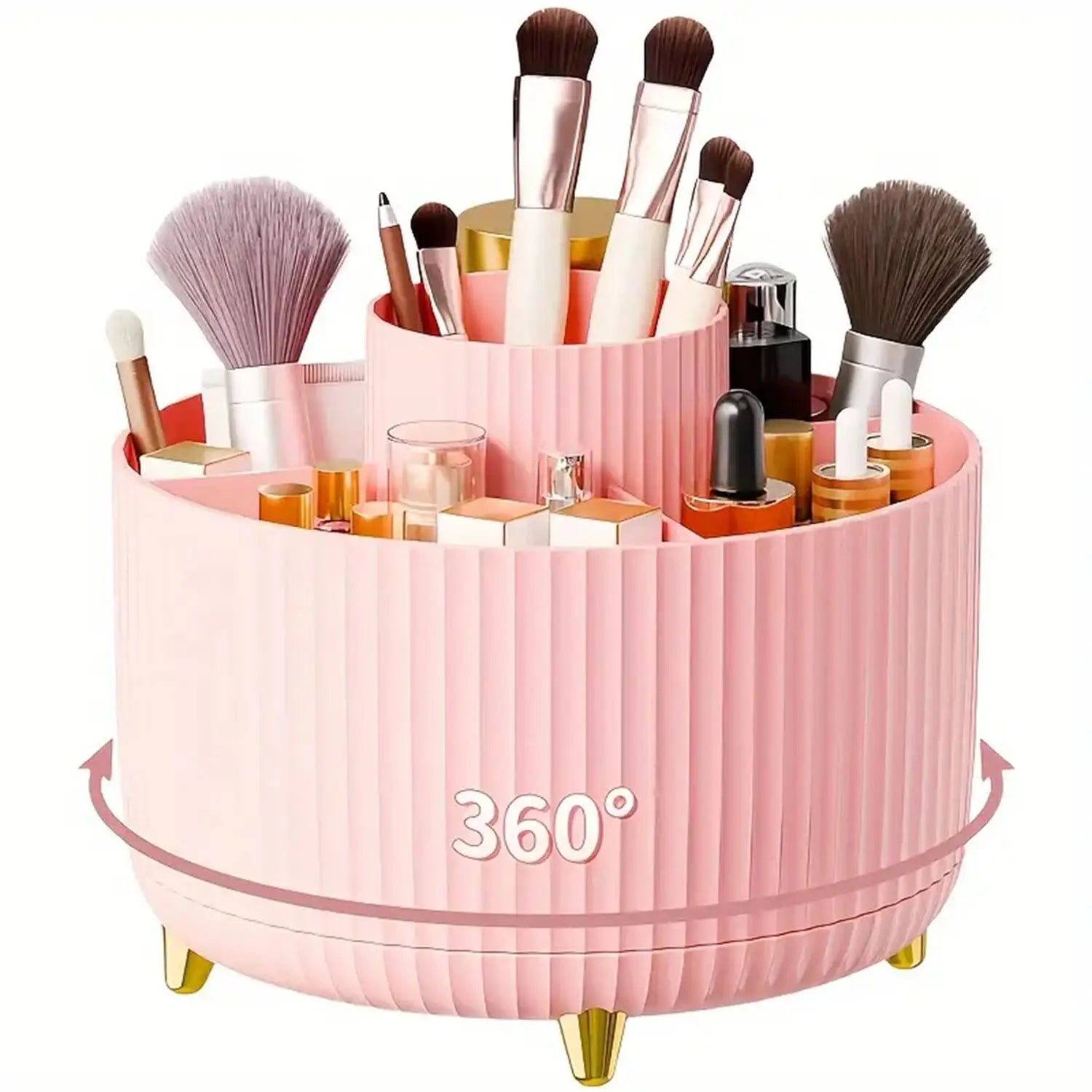 360° 5 Compartment Rotating Multi-Functional Makeup Organizer & Brush Holder