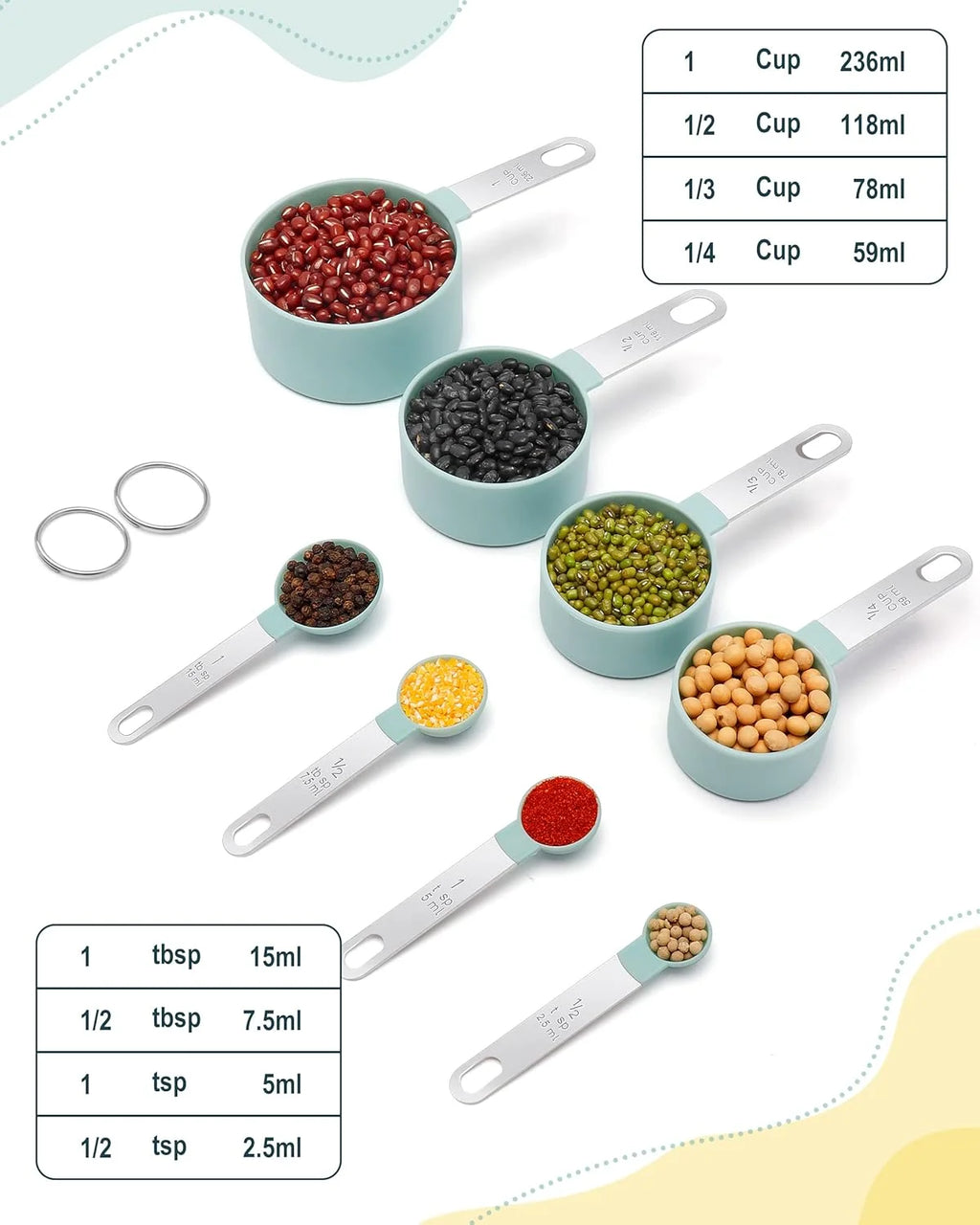 8pcs Stackable Nesting Measuring Cups & Spoons Set With Stainless Steel Handle