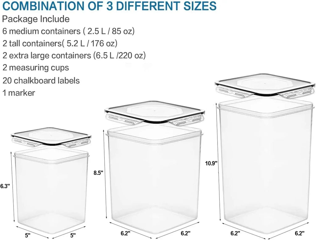 10-Pack Large Plastic Airtight Multi-Food Storage Containers With Lids & Labels