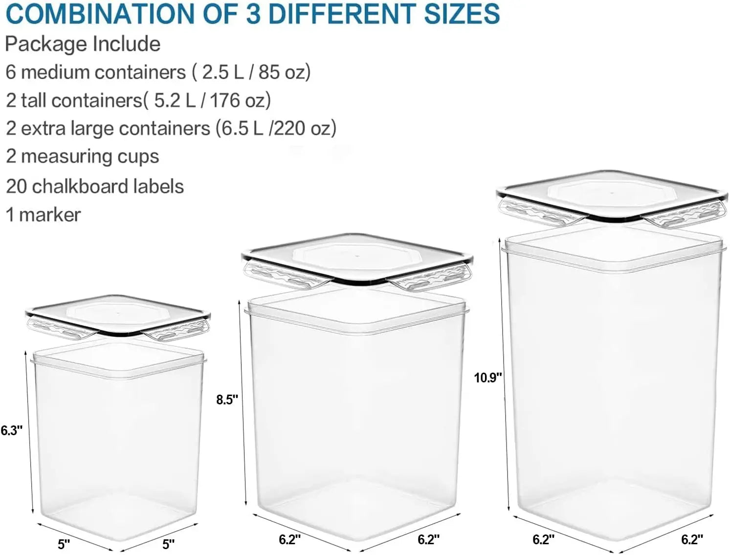 10-Pack Large Plastic Airtight Multi-Food Storage Containers With Lids & Labels