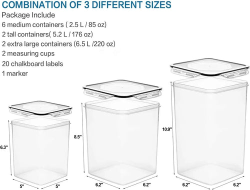 10-Pack Large Plastic Airtight Multi-Food Storage Containers With Lids & Labels
