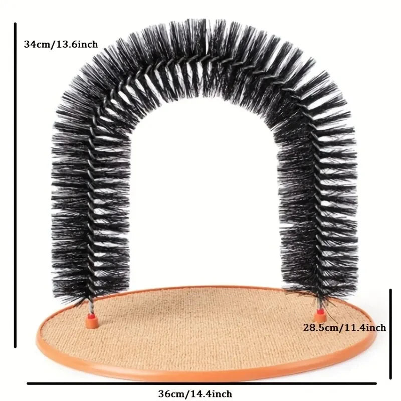 Cat Toy Arch Self Groomer and Pamper Feline with A Massage Grooming Rubbing Brush and Scratching Pad Toy