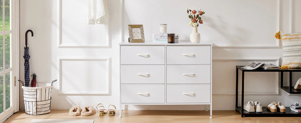 Nightstand 6 Fabric Drawers Dresser Storage Cabinet Furniture