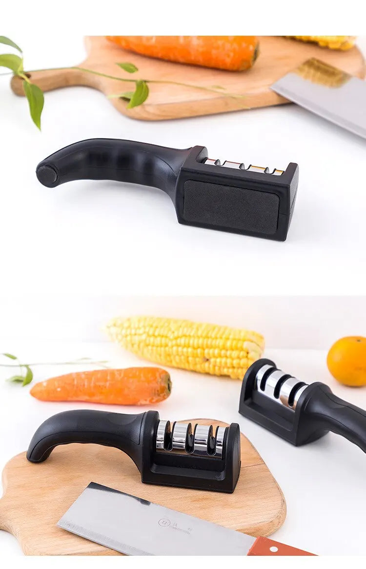 1Pc Black Kitchen Three Segment Multi-Knife Sharpener
