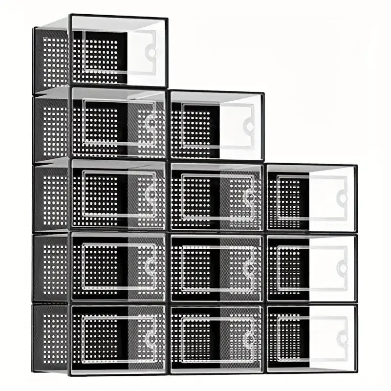 6 or 12 Transparent Stackable, Foldable, Organizing Shoe Storage Boxes With Lids