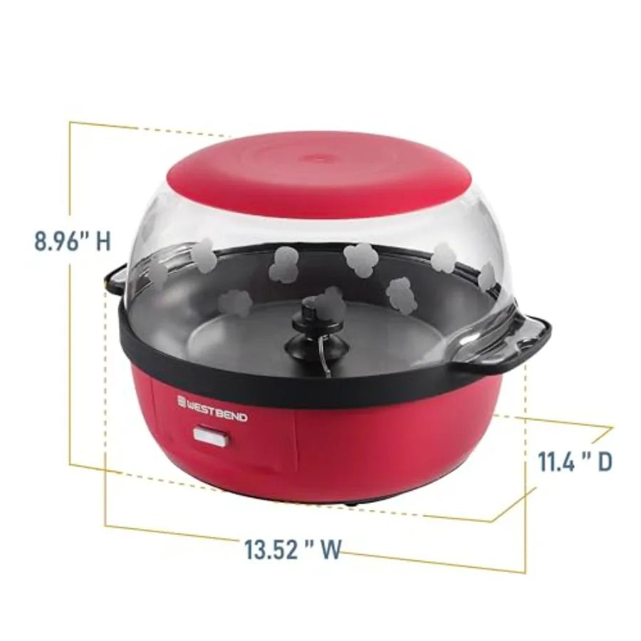 Hot Oil Popcorn Popper Maker Machine with Large Serving Bowl with Lid and Stirring Rod 6-Qt. Red