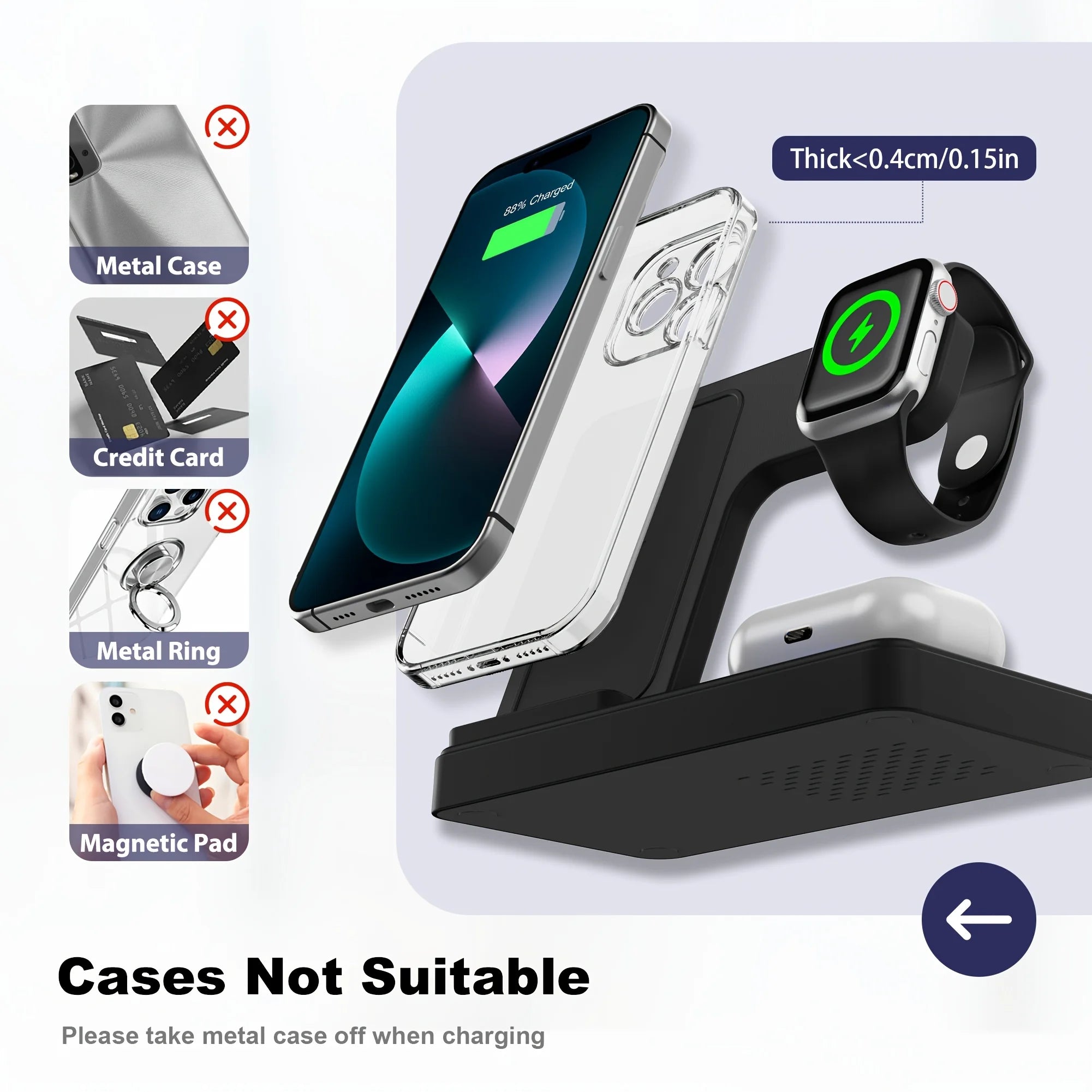 3 In 1 Magnetic Wireless Charger Stand 15W Fast Charging Dock Station Multiple Devices for iPhone