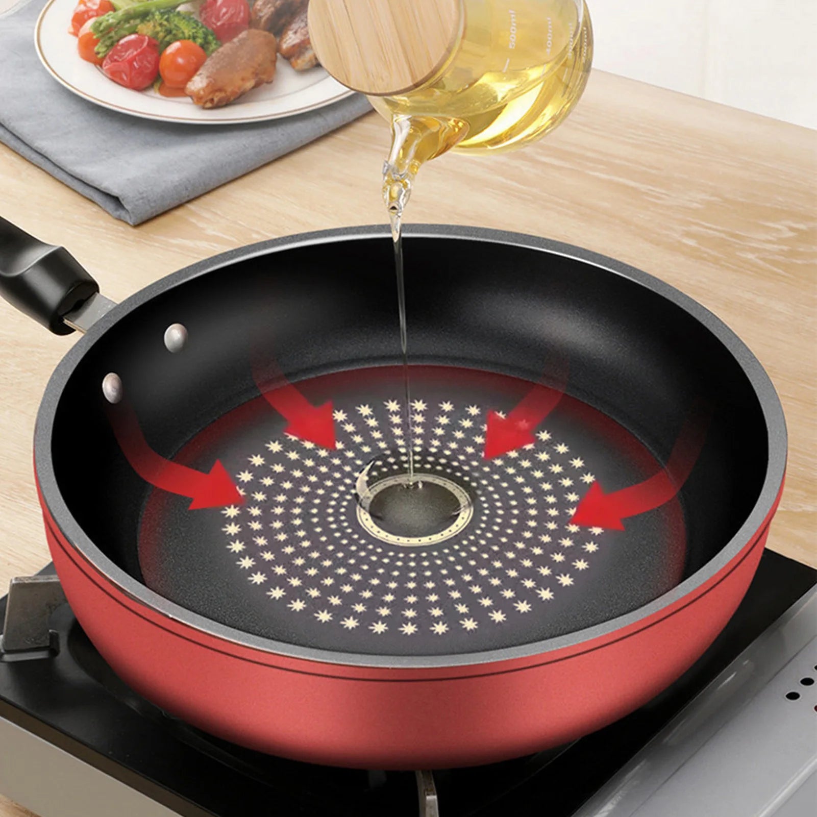 Nonstick Frying Pan Cast Iron Skillet Dishwasher Safe Compatible with Induction Gas Stovetop for Multiple Cooking