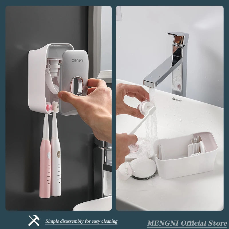 Wall Mounted Automatic Toothpaste Squeezer Dispenser & Toothbrush Holder
