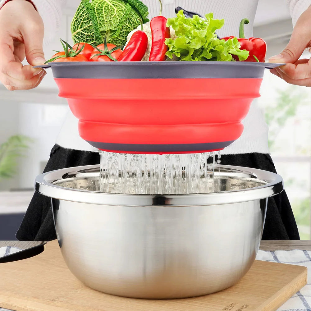 Silicone Folding Drain & Wash Basket & Foldable Strainer Colander