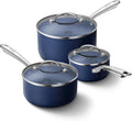 Nonstick Saucepan Set with Lids, 1+2+3QT Pot Set with Ceramic Nonstick Coating, Less Oil and Easy to Clean