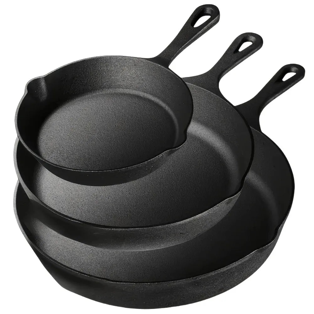 3PCS Cast Iron Skillet Set (6/8/10 Inch)  Pre-Seasoned, Non-Stick Heavy-Duty Pans