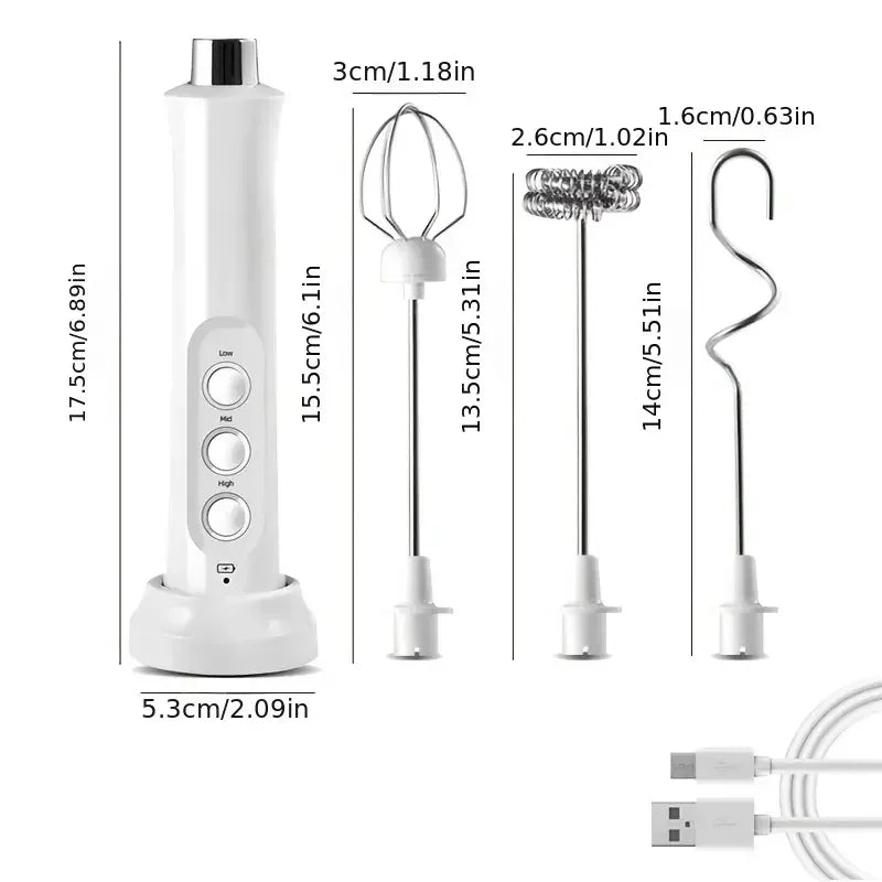 Electric Milk Frother - 3 Speeds, Handheld Foam Maker for Latte, Cappuccino, Hot Chocolate - USB Rechargeable