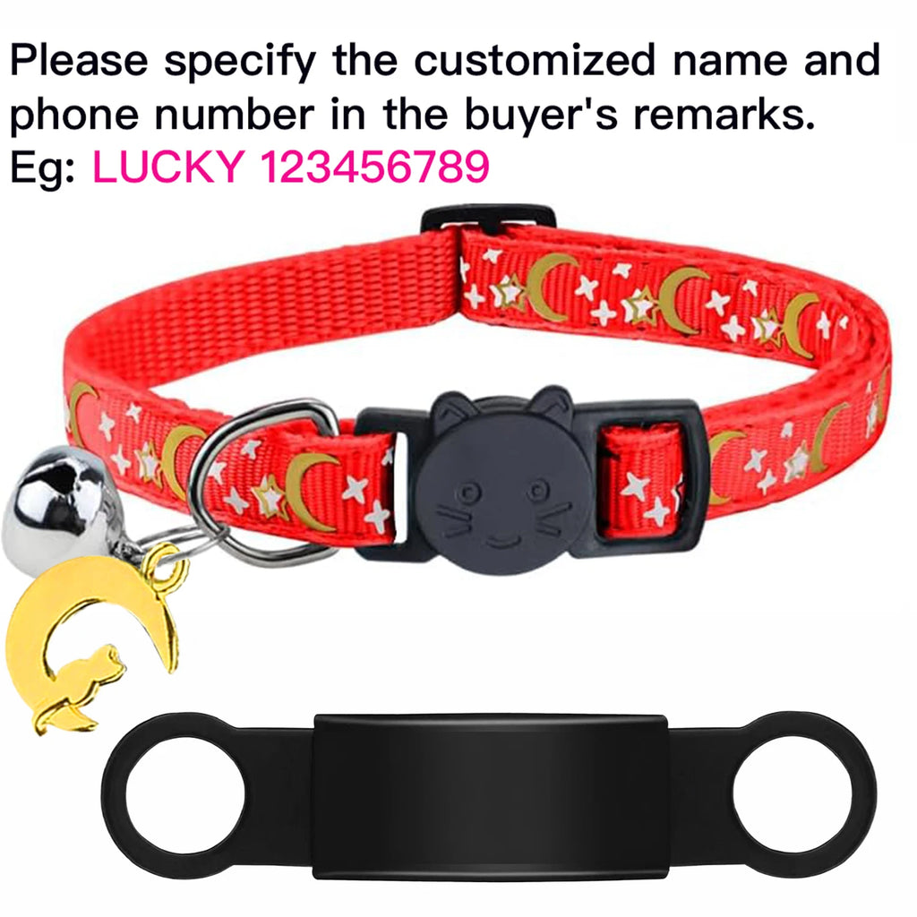 Customized Cute Glow Bell & Moon Ornament Cat Collar With Free Engraved Anti-lost Pet ID
