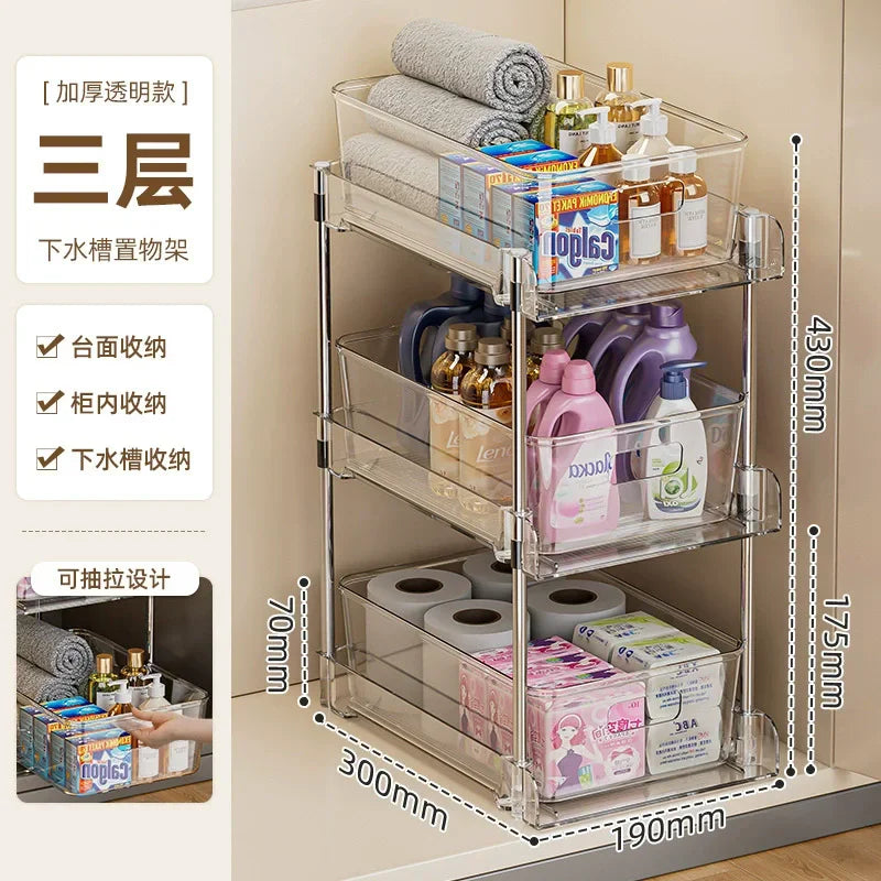 2 or 3-Tier Under Sink Pullout or Countertop Storage Baskets & Sundry Storage Organizer
