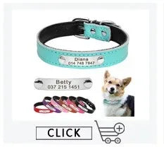 Personalized Name ID Tags Leather Dog Collars Custom Text Name