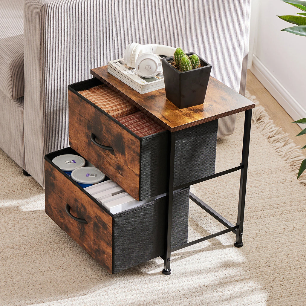 Bedside Nightstand Featuring 2 Fabric Drawers Cabinet Furniture