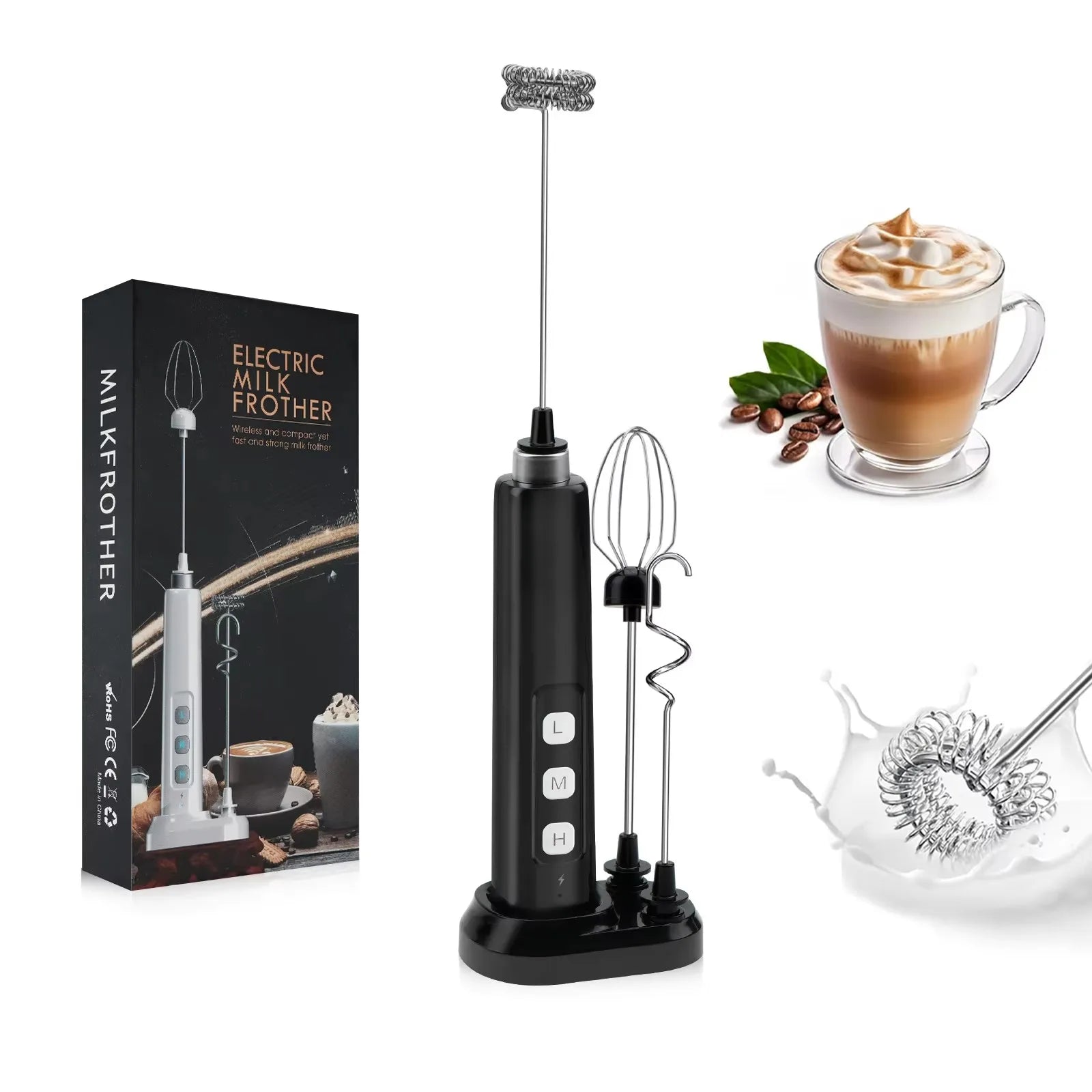 Electric Milk Frother - 3 Speeds, Handheld Foam Maker for Latte, Cappuccino, Hot Chocolate - USB Rechargeable