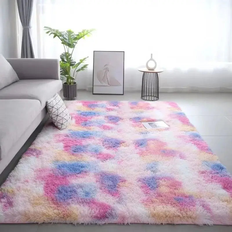 Silk Wool Rugs Multi-Room Tie-Dye Non-Slip Washable Carpet Mats