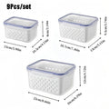 9Pcs/set Fruit and Vegetable Storage Containers for Fridge with Removable Colander, All-In-One Fruit Washing Bowl with Strainer - Lovies Kitchenwares