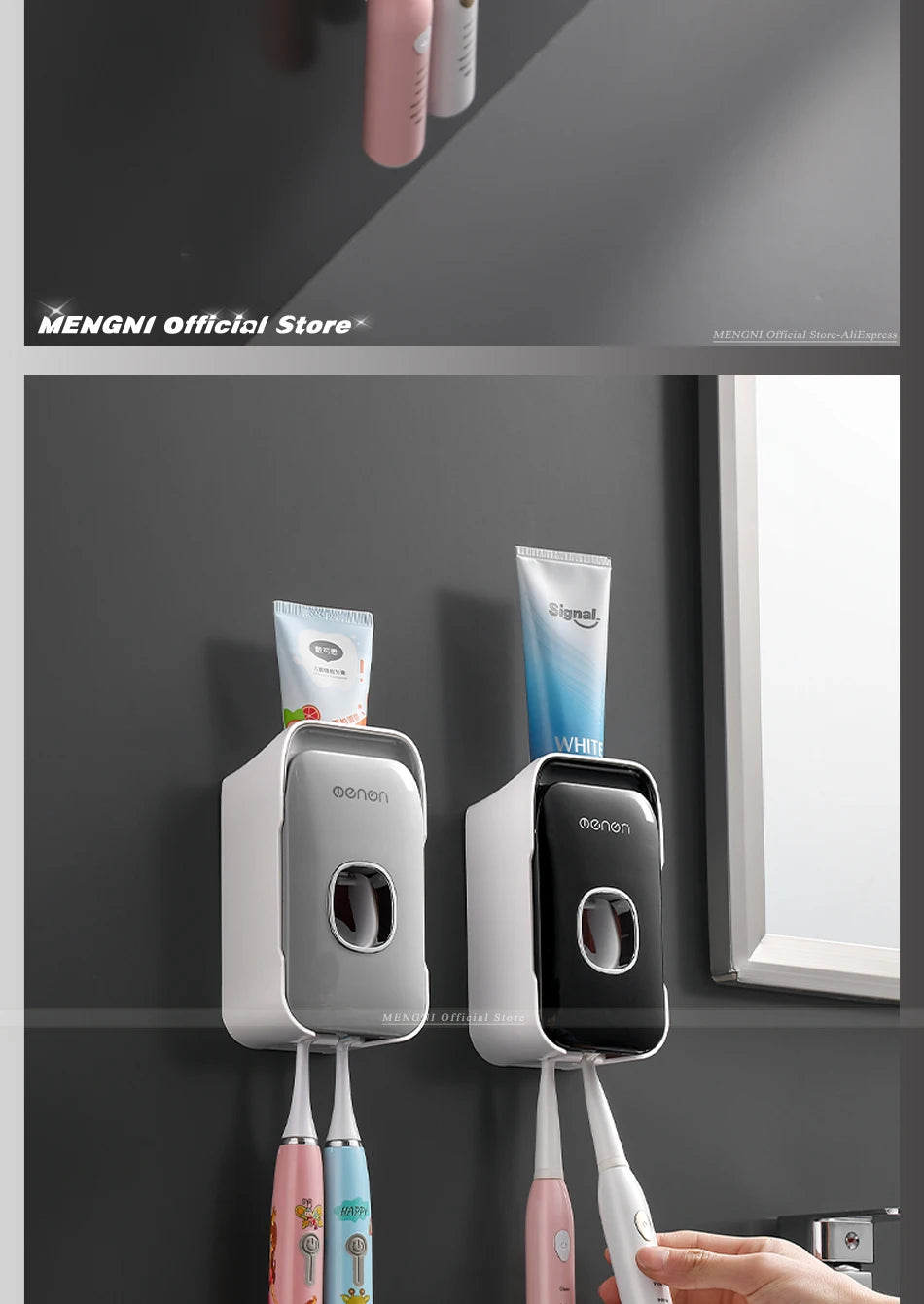 Wall Mounted Automatic Toothpaste Squeezer Dispenser & Toothbrush Holder
