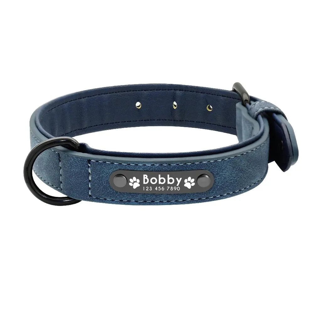 Personalized Name ID Tags Leather Dog Collars Custom Text Name
