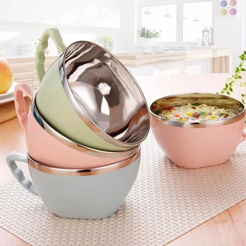 Anti-Scalding Stainless Steel Bowls with Handle and Solid Color Mixing Bowl - Lovies Kitchenwares