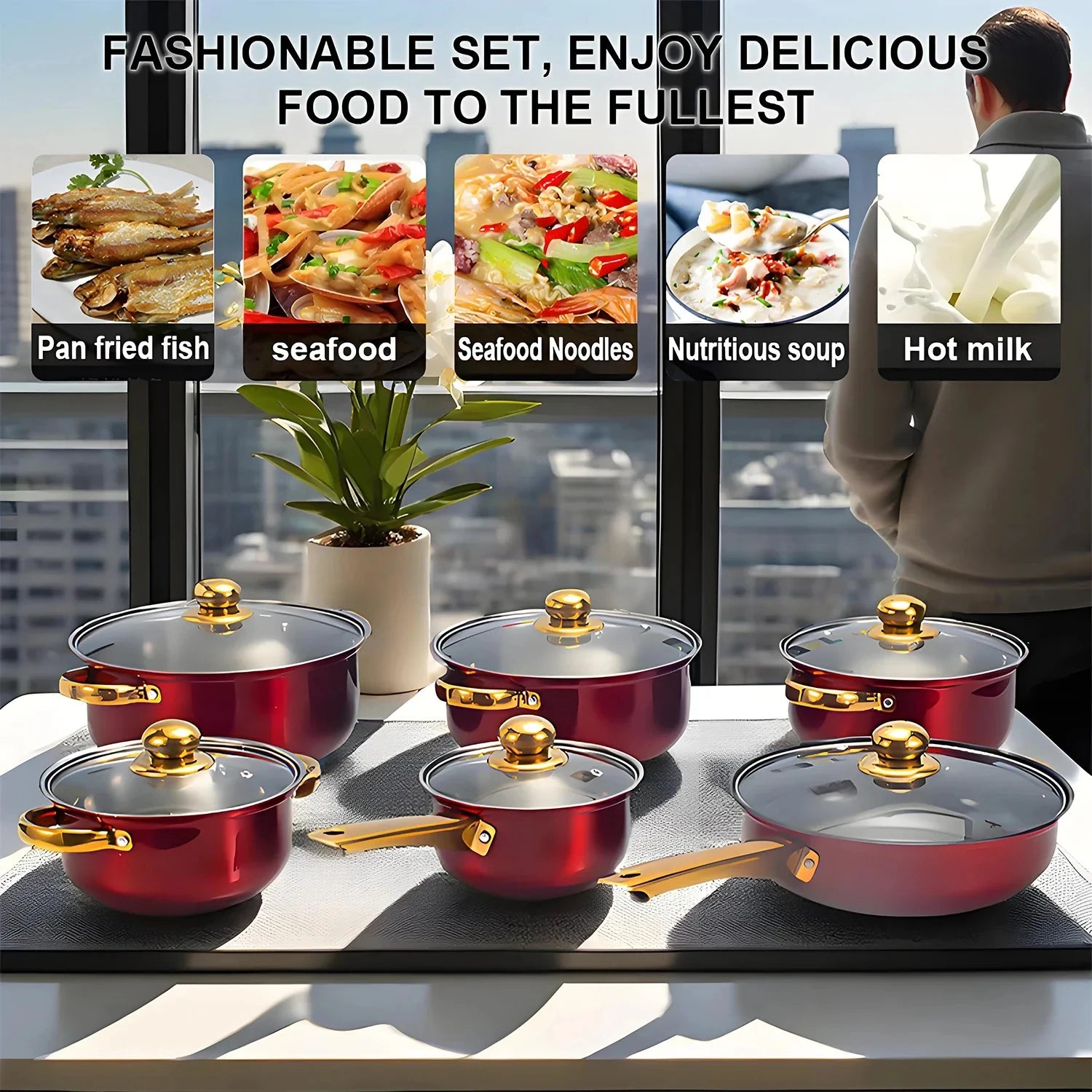 12PCS Stainless Steel Non-Stick Colored Cookware Set