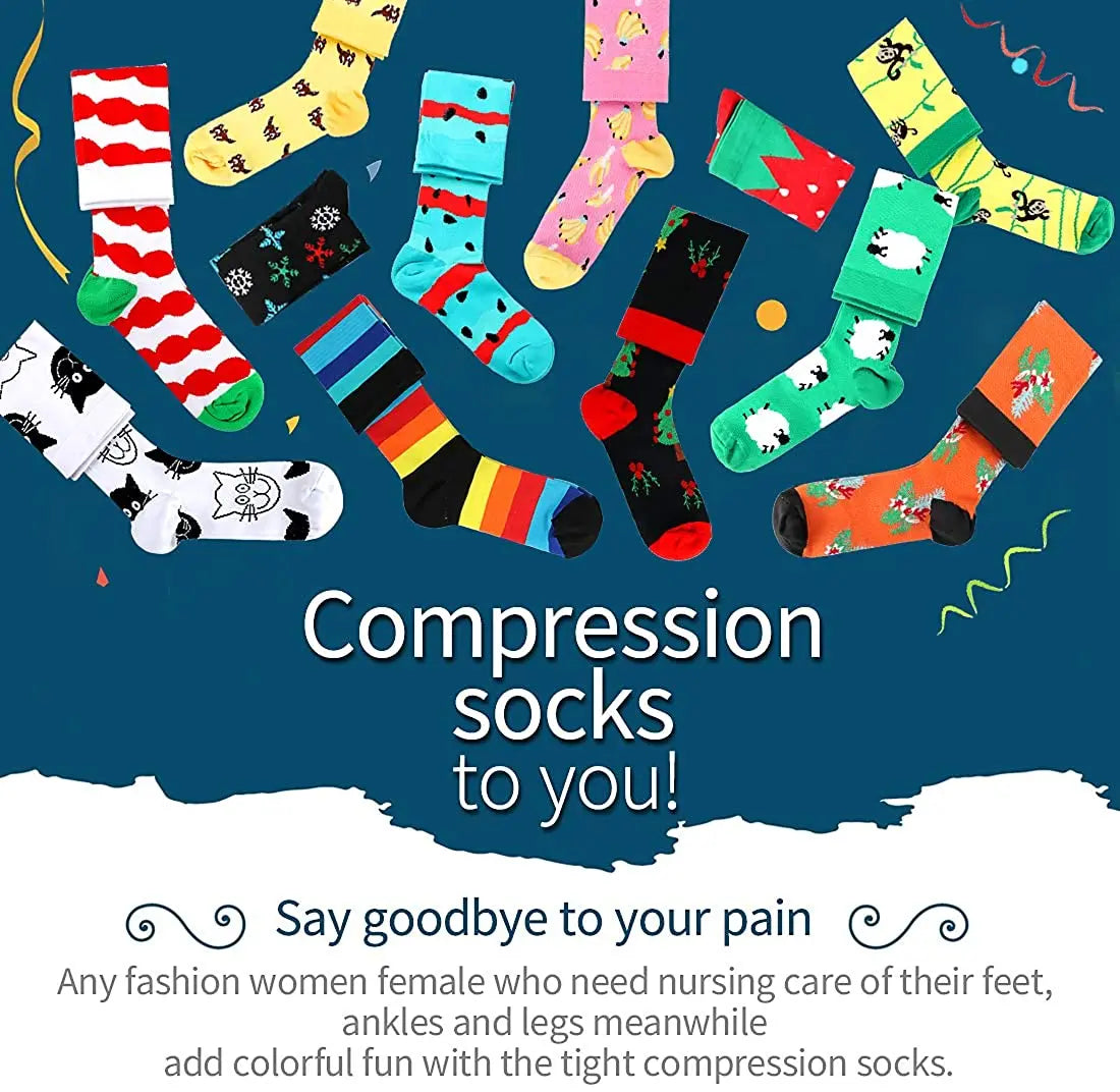 6 Pairs Solid Color Black Copper Compression Socks