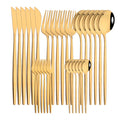 30Pcs Stainless Steel Dinner Black Gold Tableware Set