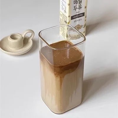 1 or 2 Pcs Transparent Square Heat-Resistant Drink Glass Cup With Lid and Straw - Lovies Kitchenwares